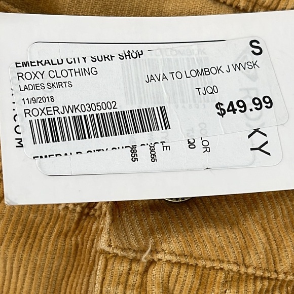 ROXY Java To Lombok Corduroy Skirt With Front & Back Pockets Size Small New - Picture 5 of 10